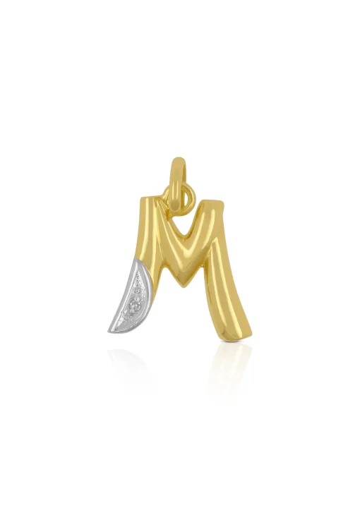 Anhänger Buchstabe M Bicolor Gelb-/Weissgold 750 Diamant 0.01ct. 21x14mm