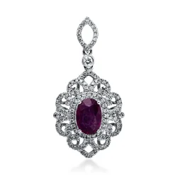 Anhänger 750/18K Weissgold Diamant 0.44ct. Rubin 1.12ct.