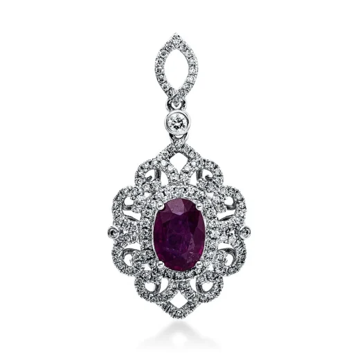 Anhänger 750/18K Weissgold Diamant 0.44ct. Rubin 1.12ct.