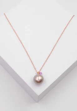 Anhänger Roségold 750 Süsswasserperle 10-11mm Saphir