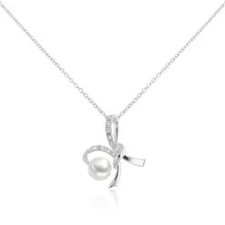 Anhänger Weissgold 750 Süsswasserperle 5.5-6mm  Diamant 0.05ct.