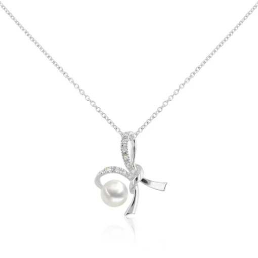 Anhänger Weissgold 750 Süsswasserperle 5.5-6mm  Diamant 0.05ct.