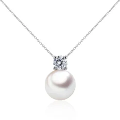 Anhänger Weissgold 750/18K Perle Akoya 9-9.5mm Brillant 0.40ct.