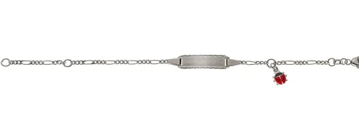 Bébé Bracelet Figaro Weissgold 750, 14cm Gravurplatte 2cm Emaille-Käfer-Anhänger