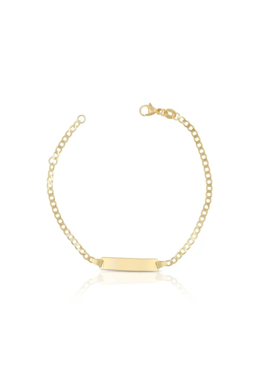 Bébé Bracelet Panzer Gelbgold 375, 14cm Gravurplatte 2.4cm