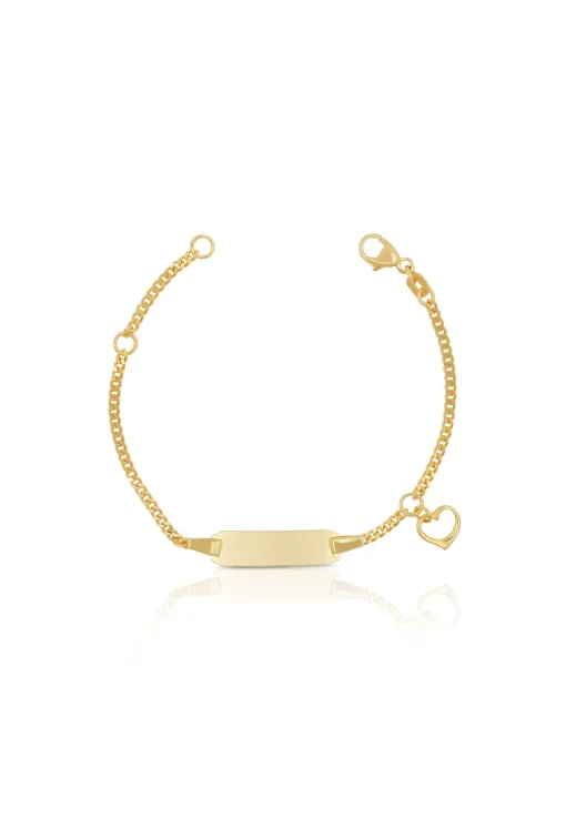 Bébé Bracelet Panzer Gelbgold 750, 14cm Herzanhänger Gravurplatte 2.1cm