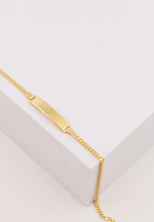 Bébé Bracelet Panzer Gelbgold 375, 16cm Gravurplatte 2.1cm