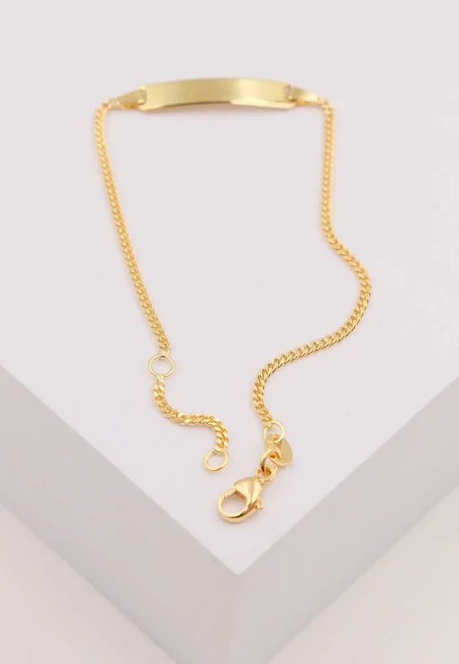 Bébé Bracelet Panzer Gelbgold 750, 14cm Gravurplatte 1.7cm
