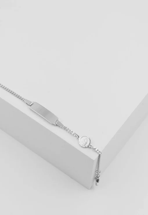Bébé Bracelet Panzer Weissgold 750, 14cm Gravurplatte 2cm Engeli 6mm