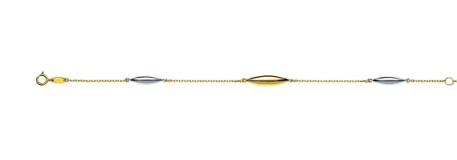 Bracelet Fantasie Bicolor Gelb-/Weissgold 375, 19cm Navetten-Zwischenteilen