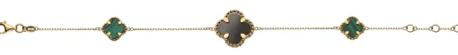 Bracelet 750/18K Gelbgold mit Malachit und Onyx Steinen, 19cm