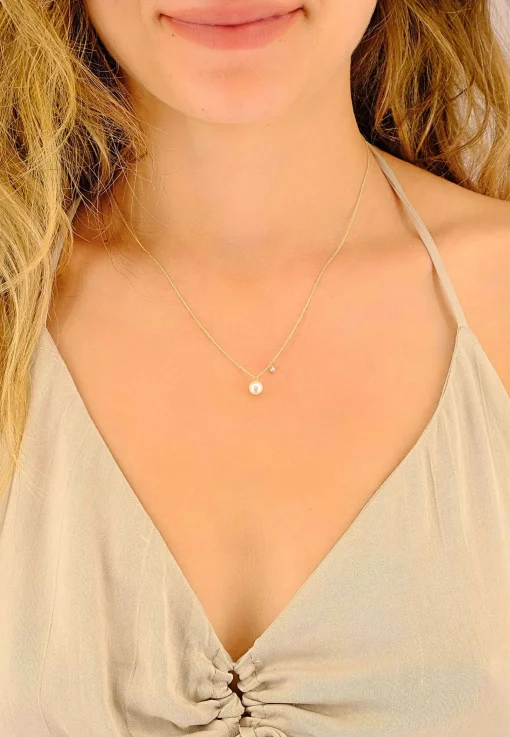 Collier Gelbgold 750 Akoya Perle 5.5-6mm Brillant 0.06ct.