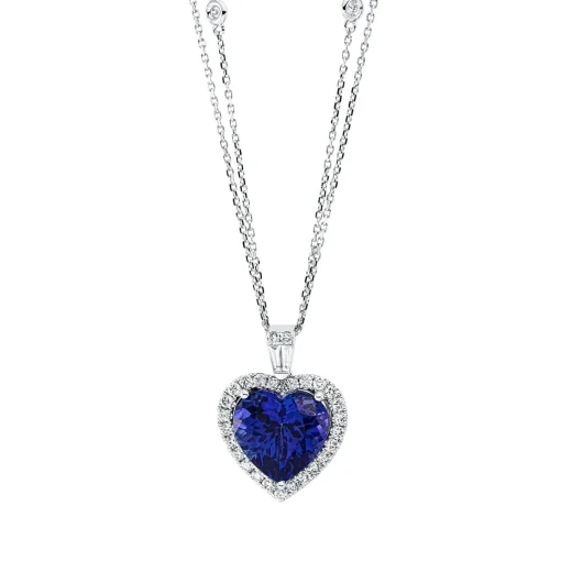 Collier Herz 750/18K Weissgold, Tansanite 6.29ct, Diamant 0.65ct.