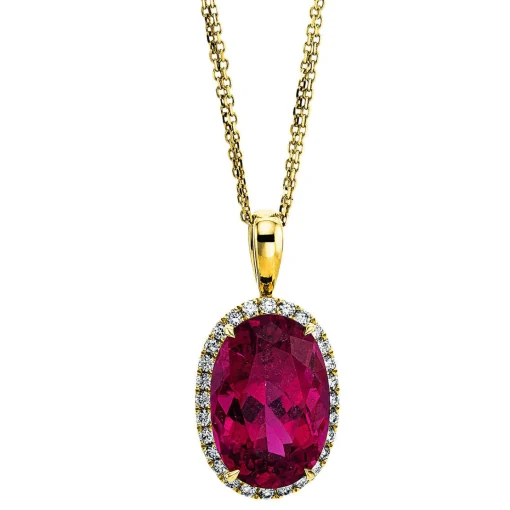 Collier 750/18K Gelbgold Diamant 0.58ct. Naturstein 11.08ct.