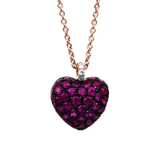 Collier 585/14K Roségold Herz Diamant 0.03ct. Rubin 0.83ct.  41 cm