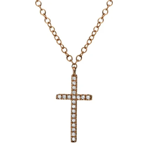 Collier 750/18K Rotgold Kreuz Diamant 0.03ct. 43 cm