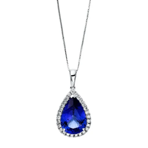 Collier 585/14K Weissgold Diamant 0.5ct. Tansanit 6.3ct.  45 cm