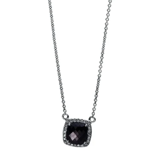 Collier 750/18K Weissgold Diamant 0.07ct. Onyx 0.6ct.
