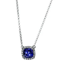 Collier 585/14K Weissgold Diamant 0.14ct. Tansanit 1.33ct.  45 cm