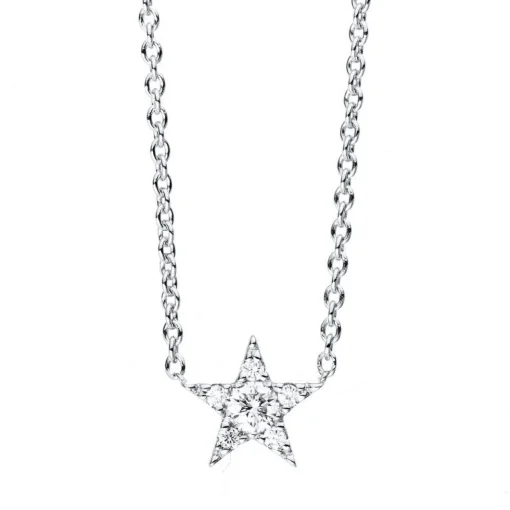 Collier 585/14K Weissgold Stern Diamant 0.1ct. 43 cm