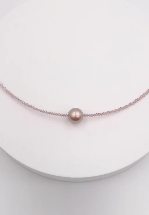 Collier Roségold 750 Süsswasserperle 10-11mm Spinell