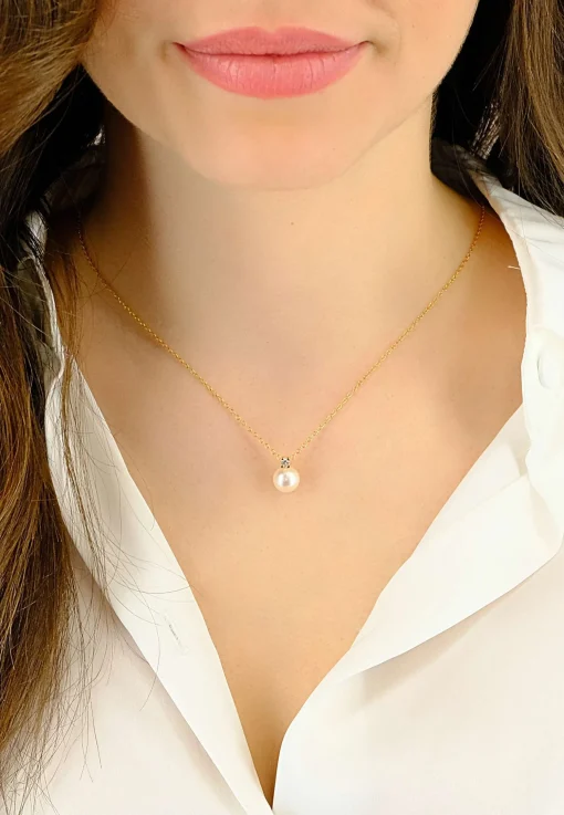 Collier Rotgold 750 Akoya Perle Diamant 0.08ct.