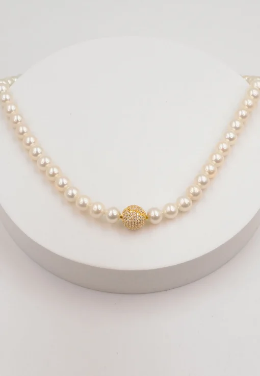 Collier Silber 925 Süsswasserperle 8-9mm Zirkonia