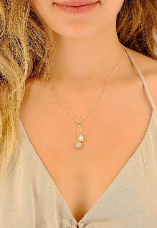 Collier Silber 925 Süsswasserperle 5-5.5mm Zirkonia