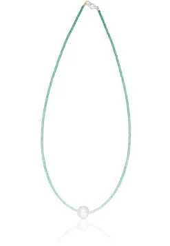 Collier Weissgold 750 Süsswasserperle 10-11mm Chalcedon