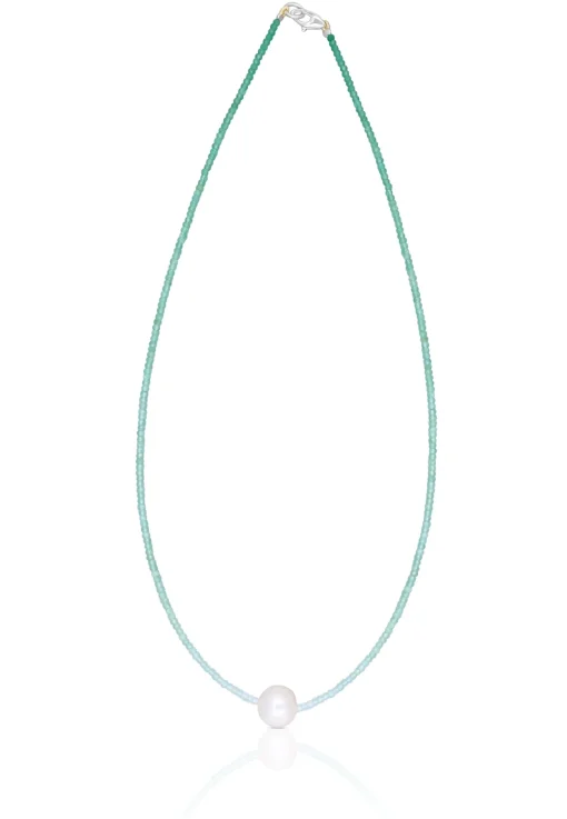 Collier Weissgold 750 Süsswasserperle 10-11mm Chalcedon
