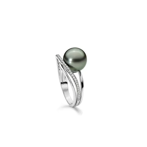 Damenring Tahiti Perle Weissgold 750 Diamant 0.18 ct