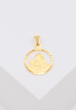 Engel Anhänger Gelbgold 750 Kreisform ausgeschnitten, 18x13mm