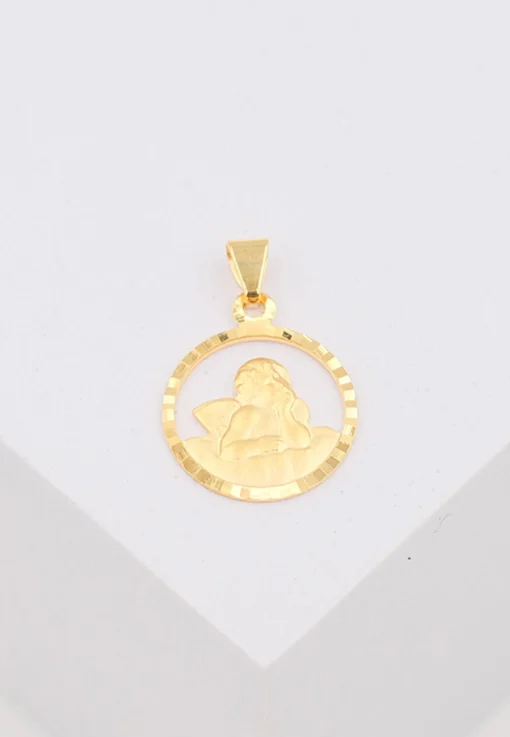 Engel Anhänger Gelbgold 750 Kreisform ausgeschnitten, 18x13mm