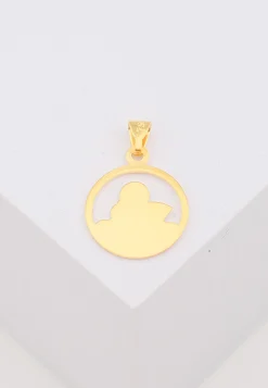 Engel Anhänger Gelbgold 750 Kreisform ausgeschnitten, 18x13mm