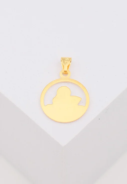 Engel Anhänger Gelbgold 750 Kreisform ausgeschnitten, 18x13mm