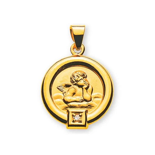 Engel Anhänger rund Gelbgold 750, 12mm Brillant 0.01.00ct.