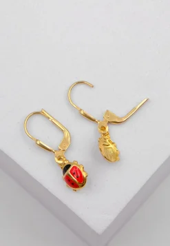 Ohrhänger mit Patentbrisuren Glückskäfer Gelbgold 750, 24x7mm