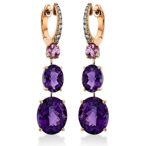 Ohrringe 750/18K Rotgold Diamant 0.14ct. Amethyst 10.1ct.