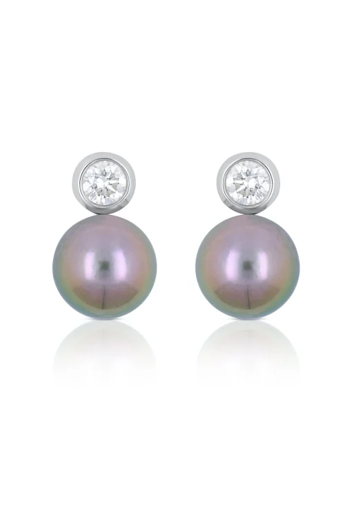 Ohrringe Weissgold 750 Tahiti Perle 9.5-10mm Brillant 0.55ct.