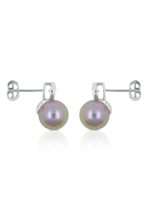 Ohrringe Weissgold 750 Tahiti Perle 9.5-10mm Brillant 0.55ct.