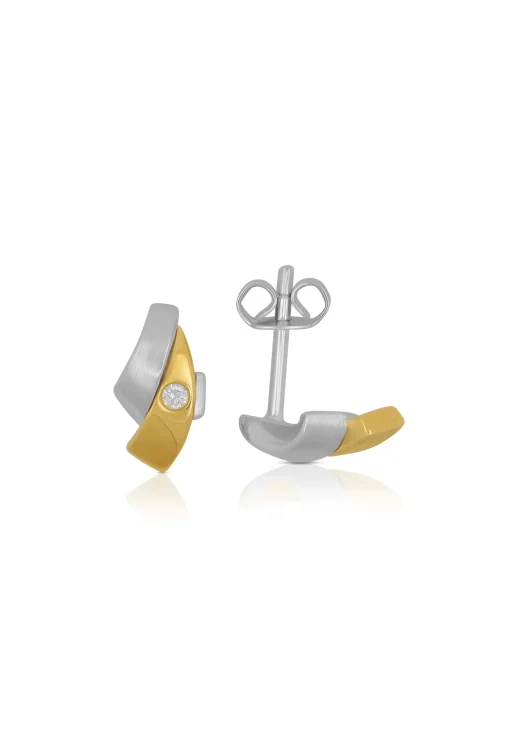 Ohrstecker Bicolor Gelb-/Weissgold 750 Diamant 0.03ct. 10x6mm