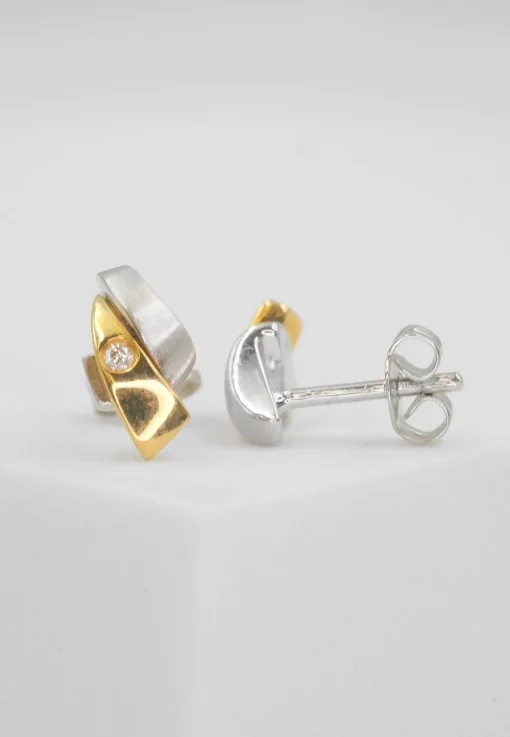 Ohrstecker Bicolor Gelb-/Weissgold 750 Diamant 0.03ct. 10x6mm