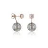 Ohrstecker 750/18K Rotgold, Süsswasserperle Ming 11-13mm und Rosenquarz
