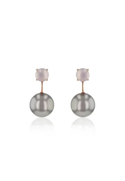 Ohrstecker 750/18K Rotgold, Süsswasserperle Ming 11-13mm und Rosenquarz