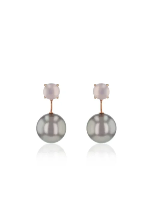 Ohrstecker 750/18K Rotgold, Süsswasserperle Ming 11-13mm und Rosenquarz
