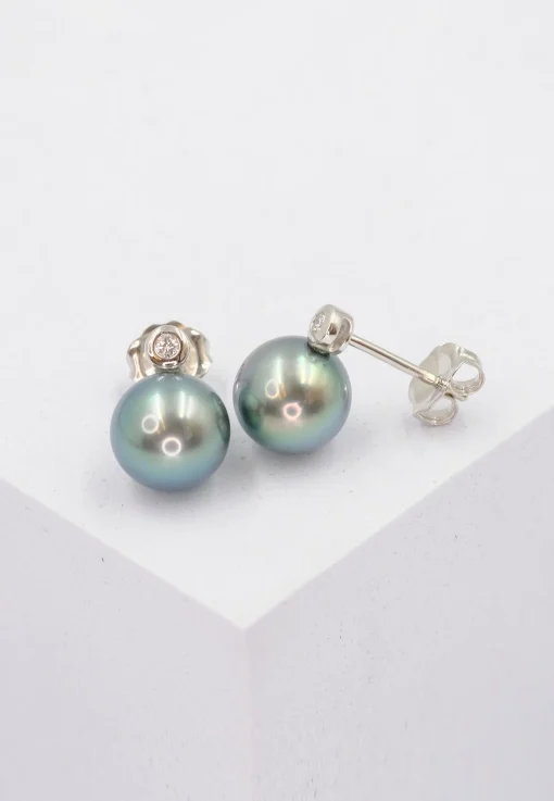 Ohrstecker Weissgold 750 Tahiti Perle 8-9mm Brillant 0.04ct.