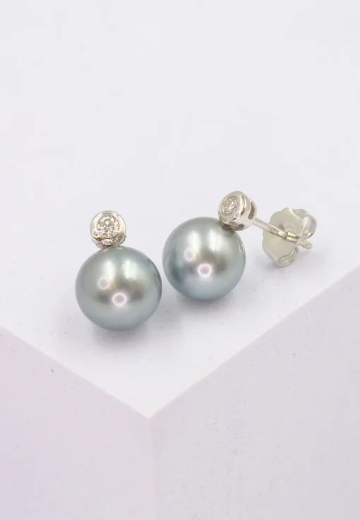 Ohrstecker Weissgold 750 Tahiti Perle 8-9mm Brillant 0.11ct.