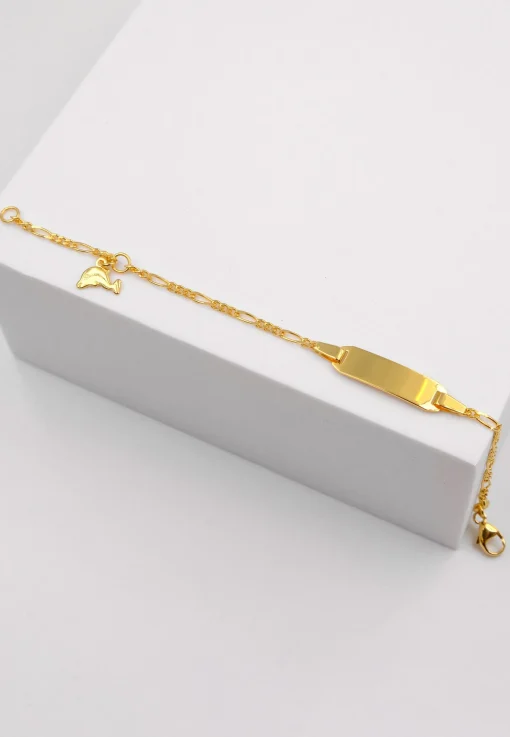 Plaketten-Armband Delphin Gelbgold 375 Figaro, 2.1mm, 14cm