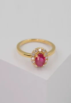 Ring Gelbgold 750 Rubin 1.10ct. Brillanten 0.40ct. (52)