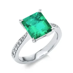 Ring 750/18K Weissgold Diamant 0.28ct. Smaragd 3.04ct.